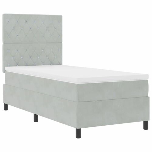 LED Box Spring Krevet Svijetlo siva 90 x 200 cm Baršun - Svjetlosiva 90 x 200 cm Kristal s dugmadima Cijena