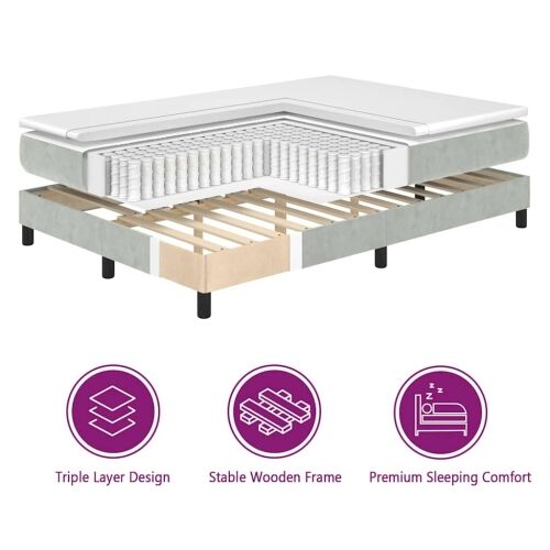 LED Box Spring Krevet Svijetlo siva 90 x 200 cm Baršun - Svjetlosiva 90 x 200 cm Kristal s dugmadima Cijena