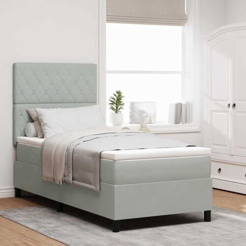 LED Box Spring Krevet Svijetlo siva 90 x 200 cm Baršun - Svjetlosiva 90 x 200 cm Kristal s dugmadima Cijena