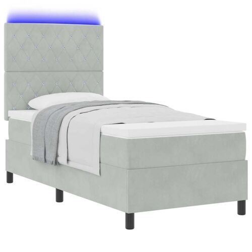 LED Box Spring Krevet Svijetlo siva 90 x 200 cm Baršun - Svjetlosiva 90 x 200 cm Kristal s dugmadima Cijena