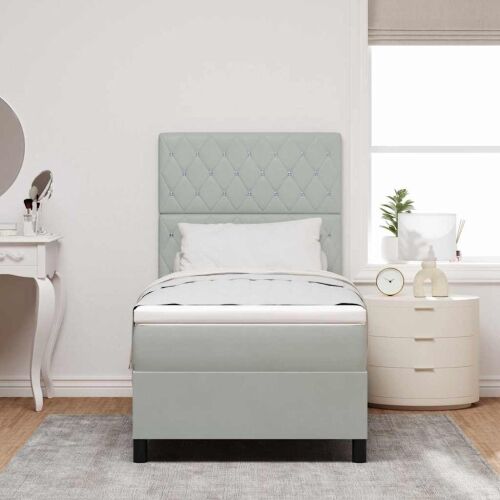 LED Box Spring Krevet Svijetlo siva 90 x 200 cm Baršun - Svjetlosiva 90 x 200 cm Kristal s dugmadima Cijena