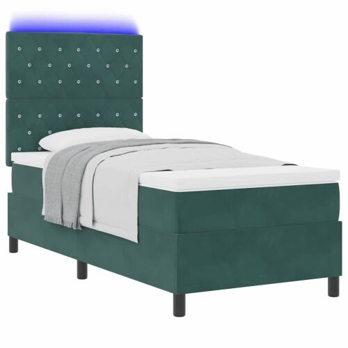 LED Box Spring Krevet s madracem Tamnozelena 90 x 200 cm Baršun - Tamnozelena 90 x 200 cm Kristal s dugmadima Cijena