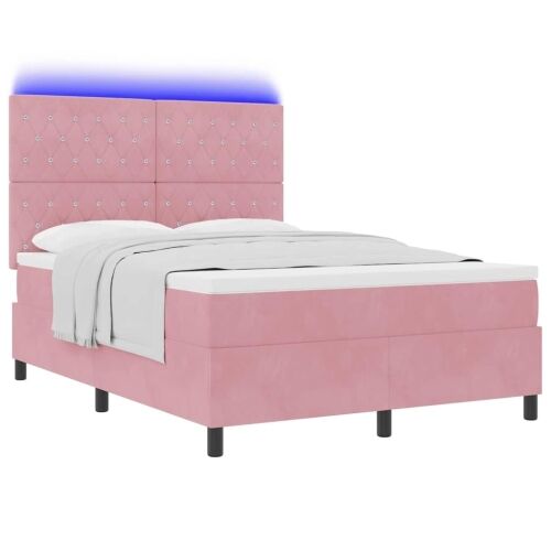 LED Box Spring Krevet s madracem Ružičasta 140 x 200 cm Baršun - Ružičasta 140 x 200 cm Kristal s dugmadima Cijena