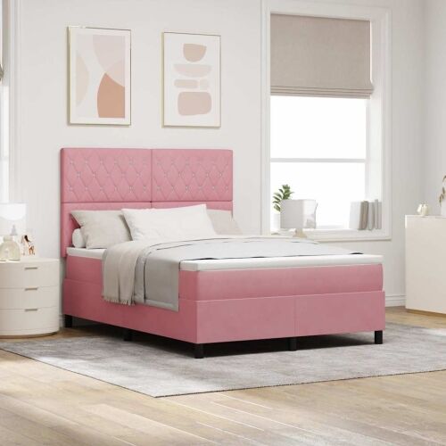 LED Box Spring Krevet s madracem Ružičasta 140 x 200 cm Baršun - Ružičasta 140 x 200 cm Kristal s dugmadima Cijena