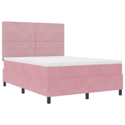 LED Box Spring Krevet s madracem Ružičasta 140 x 200 cm Baršun - Ružičasta 140 x 200 cm Kristal s dugmadima Cijena
