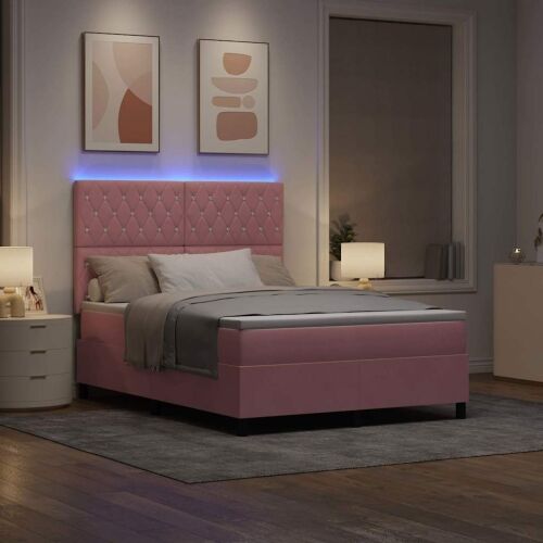 LED Box Spring Krevet s madracem Ružičasta 160 x 200 cm Baršun - Ružičasta 160 x 200 cm Kristal s dugmadima Cijena