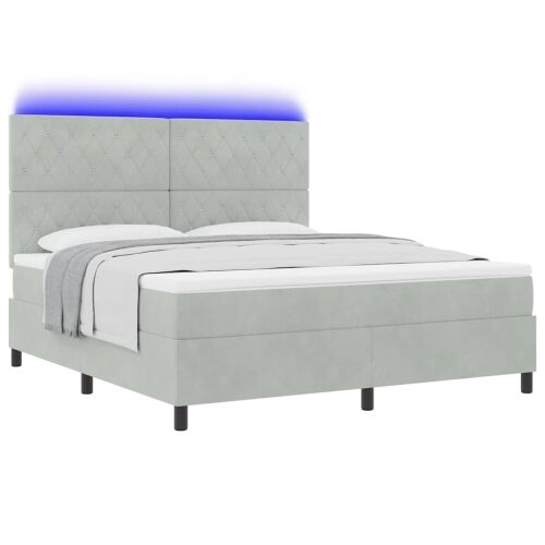 LED Box Spring Krevet Svijetlo siva 180 x 200 cm Baršun - Svjetlosiva 180 x 200 cm Kristal s dugmadima Cijena