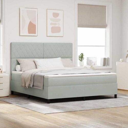 LED Box Spring Krevet Svijetlo siva 180 x 200 cm Baršun - Svjetlosiva 180 x 200 cm Kristal s dugmadima Cijena