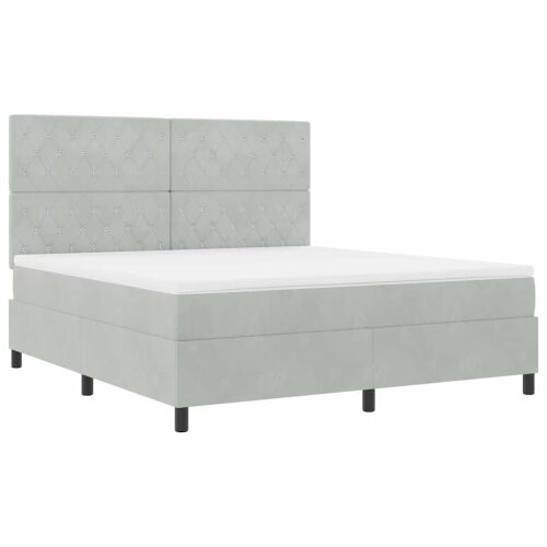 LED Box Spring Krevet Svijetlo siva 180 x 200 cm Baršun - Svjetlosiva 180 x 200 cm Kristal s dugmadima Cijena