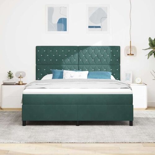 LED Box Spring Krevet Tamnozelena 180 x 200 cm Baršun - Tamnozelena 180 x 200 cm Kristal s dugmadima Cijena