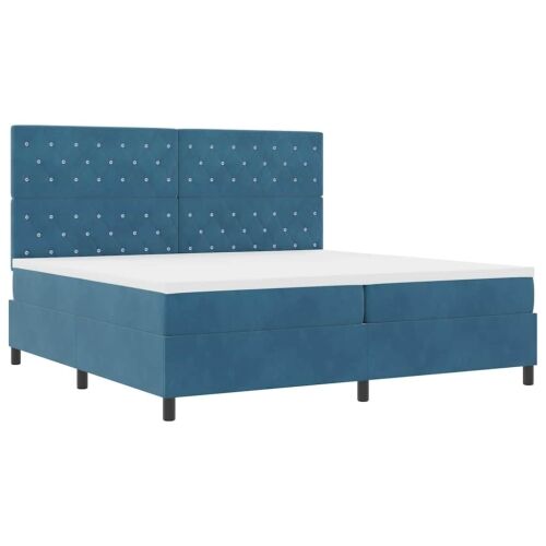 LED Box Spring Krevet Tamno plava 200 x 200 cm Baršun - Tamno plava 200 x 200 cm Kristal s dugmadima Cijena
