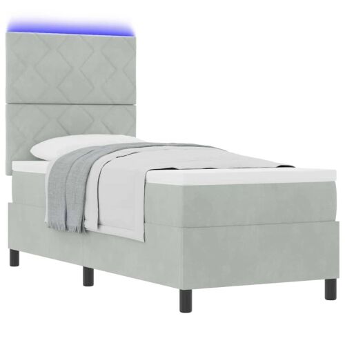 LED Box Spring Krevet Svijetlo siva 80 x 200 cm Baršun - Svjetlosiva 80 x 200 cm Dizajn s rombovima Cijena