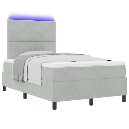 LED Box Spring Krevet Svijetlo siva 120 x 190 cm Baršun - Svjetlosiva 120 x 190 cm Dizajn s rombovima Cijena