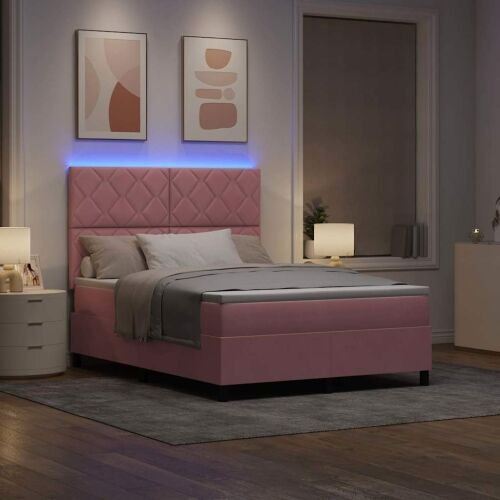 LED Box Spring Krevet Ružičasta 140 x 200 cm Baršun - Ružičasta 140 x 200 cm Dizajn s rombovima Cijena