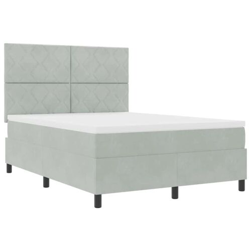 LED Box Spring Krevet Svijetlo siva 160 x 200 cm Baršun - Svjetlosiva 160 x 200 cm Dizajn s rombovima Cijena