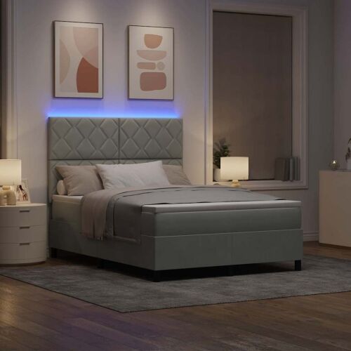 LED Box Spring Krevet Svijetlo siva 160 x 200 cm Baršun - Svjetlosiva 160 x 200 cm Dizajn s rombovima Cijena