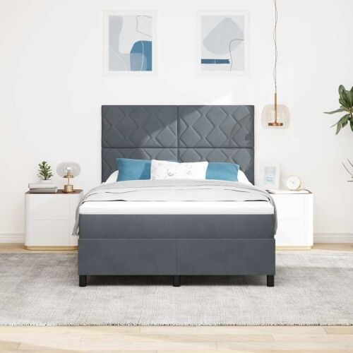 LED Box Spring Krevet Tamno siva 160 x 200 cm Baršun - Tamno siva 160 x 200 cm Dizajn s rombovima Cijena