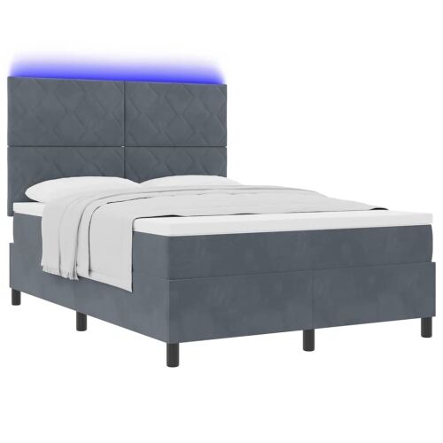 LED Box Spring Krevet Tamno siva 160 x 200 cm Baršun - Tamno siva 160 x 200 cm Dizajn s rombovima Cijena