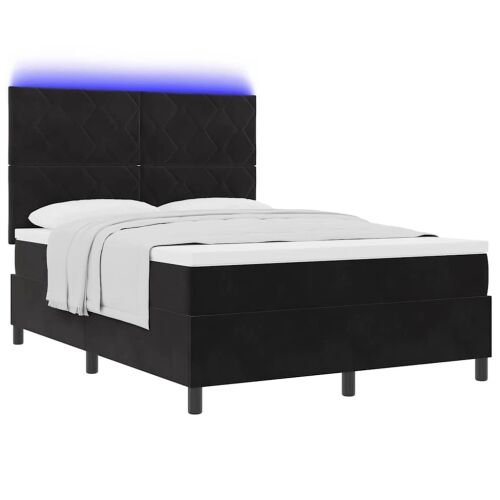 LED Box Spring Krevet s uzglavljem Crna 160 x 200 cm Baršun - Crna 160 x 200 cm Dizajn s rombovima Cijena