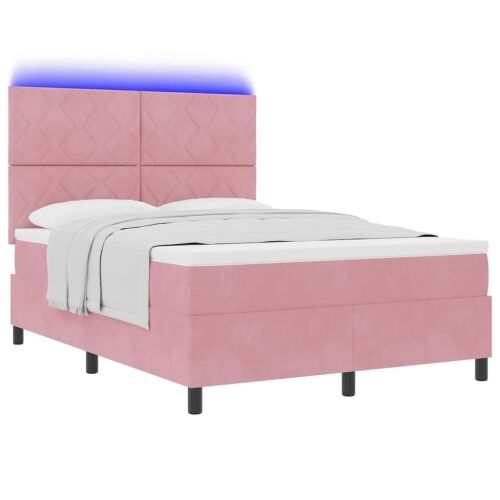 LED Box Spring Krevet Ružičasta 160 x 200 cm Baršun - Ružičasta 160 x 200 cm Dizajn s rombovima Cijena