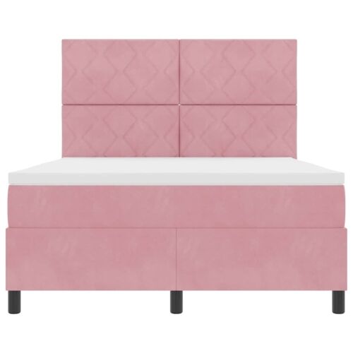 LED Box Spring Krevet Ružičasta 160 x 200 cm Baršun - Ružičasta 160 x 200 cm Dizajn s rombovima Cijena