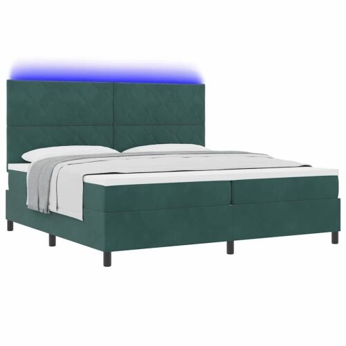 LED Box Spring Krevet Tamnozelena 200 x 200 cm Baršun - Tamnozelena 200 x 200 cm Dizajn s rombovima Cijena