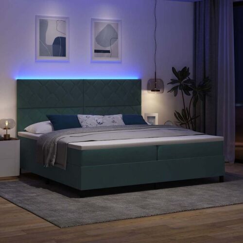 LED Box Spring Krevet Tamnozelena 200 x 200 cm Baršun - Tamnozelena 200 x 200 cm Dizajn s rombovima Cijena