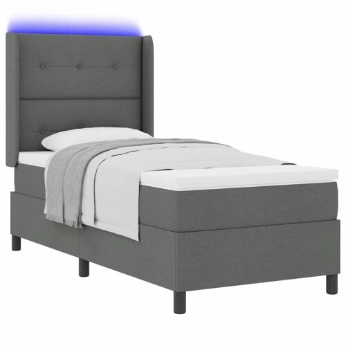 LED Box Spring Krevet Tamno siva 100 x 200 cm tkanina - Tamno siva 100 x 200 cm Prošiveno gumbima Cijena