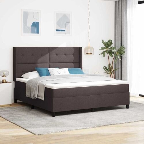 LED Box Spring Krevet Tamno smeđa 180 x 200 cm tkanina - Tamno smeđa 180 x 200 cm Prošiveno gumbima Cijena