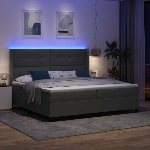 LED Box Spring Krevet Tamno siva 200 x 200 cm tkanina - Tamno siva 200 x 200 cm Prošiveno gumbima Cijena