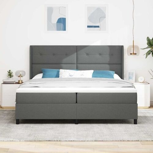 LED Box Spring Krevet Tamno siva 200 x 200 cm tkanina - Tamno siva 200 x 200 cm Prošiveno gumbima Cijena