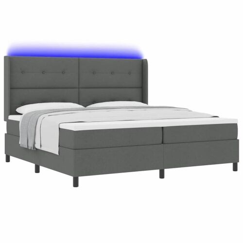 LED Box Spring Krevet Tamno siva 200 x 200 cm tkanina - Tamno siva 200 x 200 cm Prošiveno gumbima Cijena