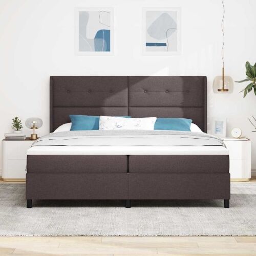 LED Box Spring Krevet Tamno smeđa 200 x 200 cm tkanina - Tamno smeđa 200 x 200 cm Prošiveno gumbima Cijena