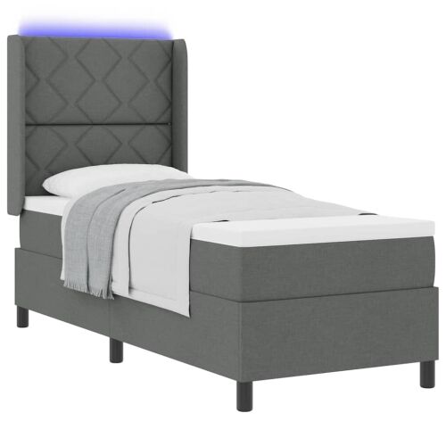 LED Box Spring Krevet Tamno siva 90 x 190 cm tkanina - Tamno siva 90 x 190 cm Dizajn s rombovima Cijena