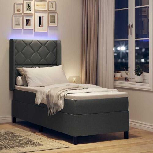 LED Box Spring Krevet Tamno siva 90 x 190 cm tkanina - Tamno siva 90 x 190 cm Dizajn s rombovima Cijena