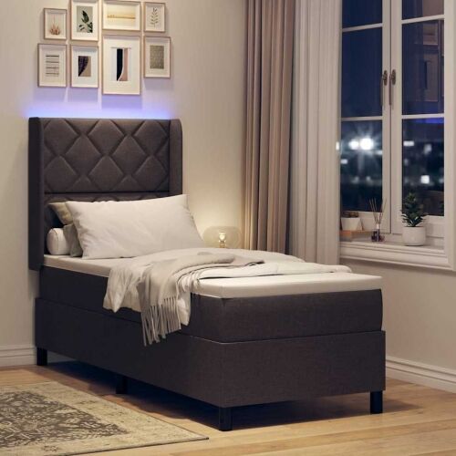 LED Box Spring Krevet Tamno smeđa 90 x 190 cm tkanina - Tamno smeđa 90 x 190 cm Dizajn s rombovima Cijena