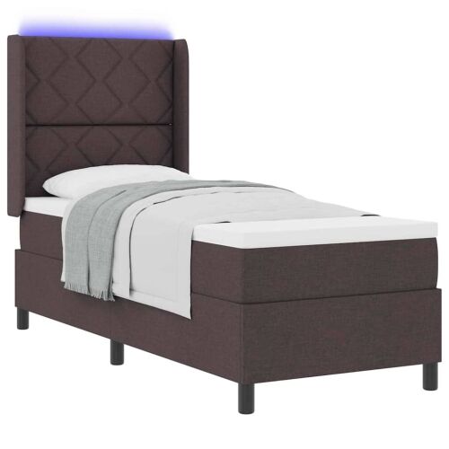 LED Box Spring Krevet Tamno smeđa 90 x 190 cm tkanina - Tamno smeđa 90 x 190 cm Dizajn s rombovima Cijena