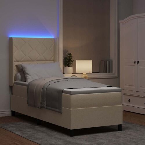 LED Box Spring Krevet s uzglavljem Krema 90 x 190 cm tkanina - Krema 90 x 190 cm Dizajn s rombovima Cijena