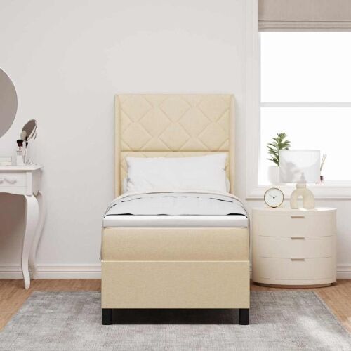 LED Box Spring Krevet s uzglavljem Krema 90 x 190 cm tkanina - Krema 90 x 190 cm Dizajn s rombovima Cijena