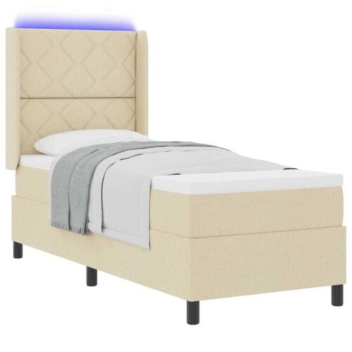 LED Box Spring Krevet s uzglavljem Krema 90 x 190 cm tkanina - Krema 90 x 190 cm Dizajn s rombovima Cijena
