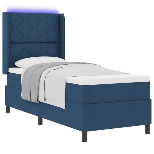 LED Box Spring Krevet s uzglavljem Plava 90 x 190 cm tkanina - Plava 90 x 190 cm Dizajn s rombovima Cijena