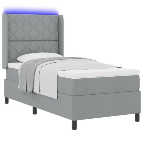 LED Box Spring Krevet Svijetlo siva 90 x 200 cm tkanina - Svjetlosiva 90 x 200 cm Dizajn s rombovima Cijena