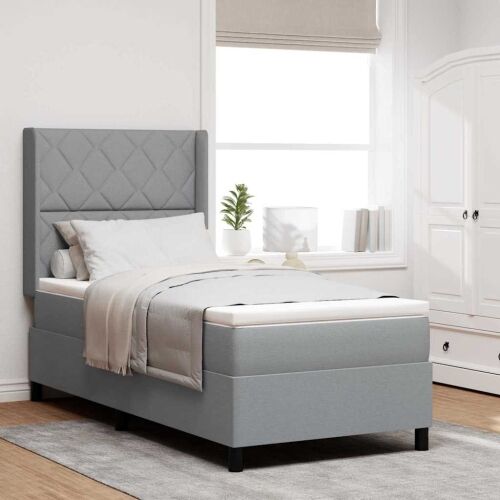 LED Box Spring Krevet Svijetlo siva 90 x 200 cm tkanina - Svjetlosiva 90 x 200 cm Dizajn s rombovima Cijena