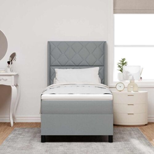 LED Box Spring Krevet Svijetlo siva 90 x 200 cm tkanina - Svjetlosiva 90 x 200 cm Dizajn s rombovima Cijena