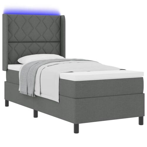 LED Box Spring Krevet Tamno siva 90 x 200 cm tkanina - Tamno siva 90 x 200 cm Dizajn s rombovima Cijena