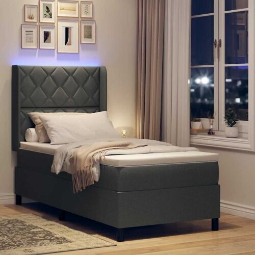 LED Box Spring Krevet Tamno siva 90 x 200 cm tkanina - Tamno siva 90 x 200 cm Dizajn s rombovima Cijena