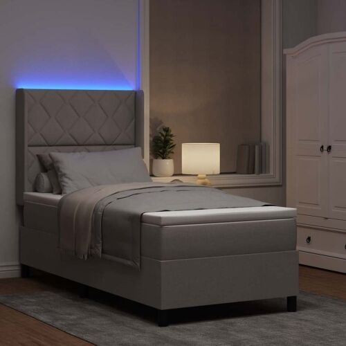 LED Box Spring Krevet Sivo-smeđa 90 x 200 cm tkanina - Sivosmeđa 90 x 200 cm Dizajn s rombovima Cijena