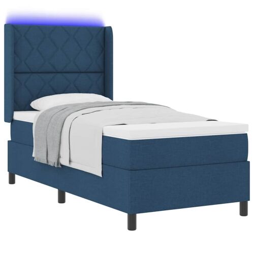 LED Box Spring Krevet s uzglavljem Plava 90 x 200 cm tkanina - Plava 90 x 200 cm Dizajn s rombovima Cijena