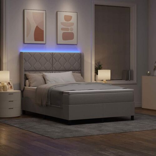 LED Box Spring Krevet Sivo-smeđa 140 x 190 cm tkanina - Sivo-smeđa 140 x 190 cm Dizajn s rombovima Cijena