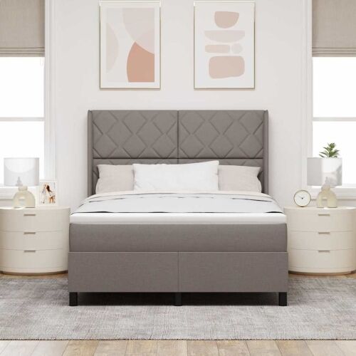 LED Box Spring Krevet Sivo-smeđa 140 x 190 cm tkanina - Sivo-smeđa 140 x 190 cm Dizajn s rombovima Cijena